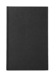 Closed book with black hard cover isolated on white