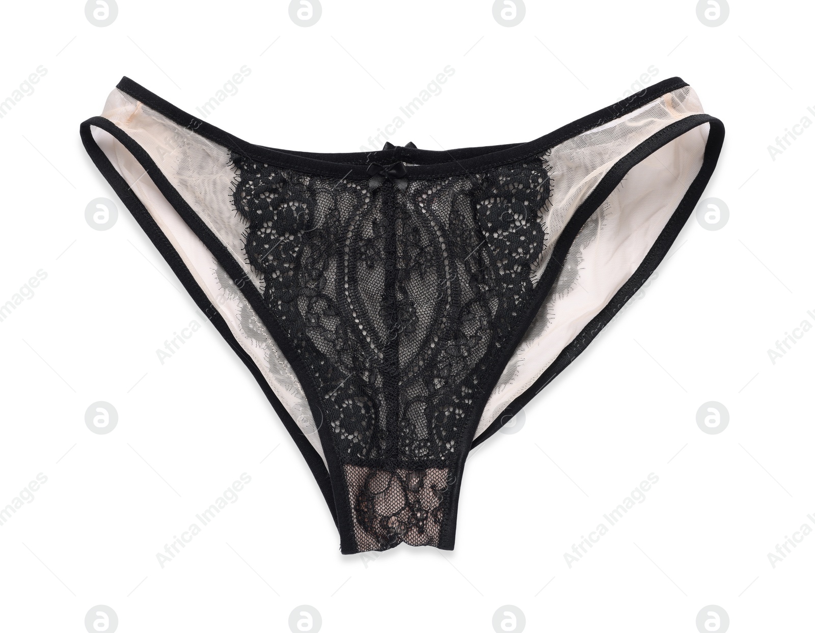 Photo of Elegant black women's underwear isolated on white, top view