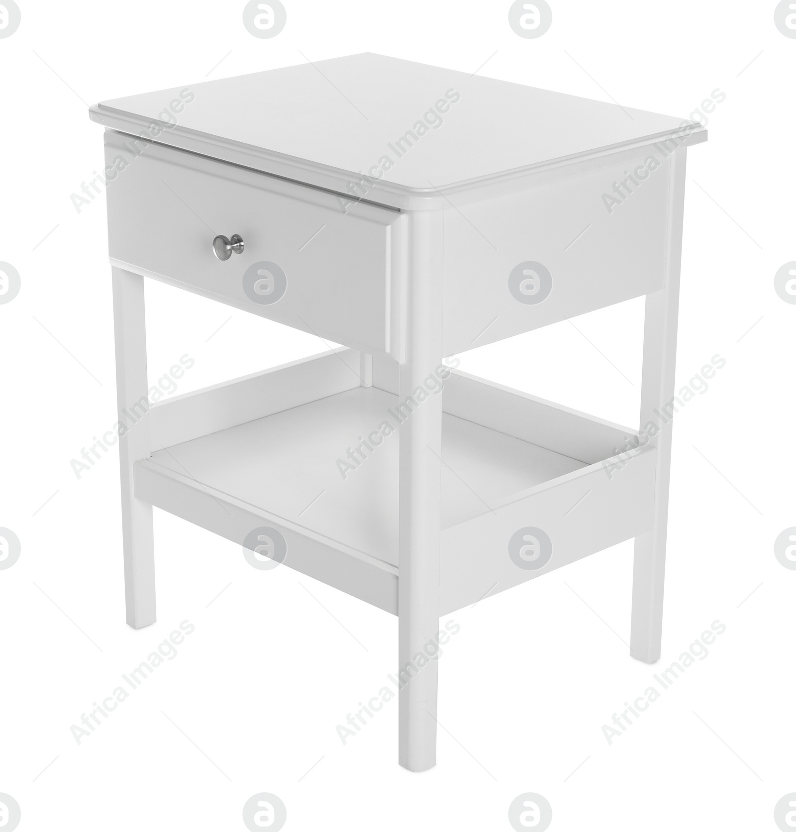 Photo of Stylish wooden bedside table isolated on white