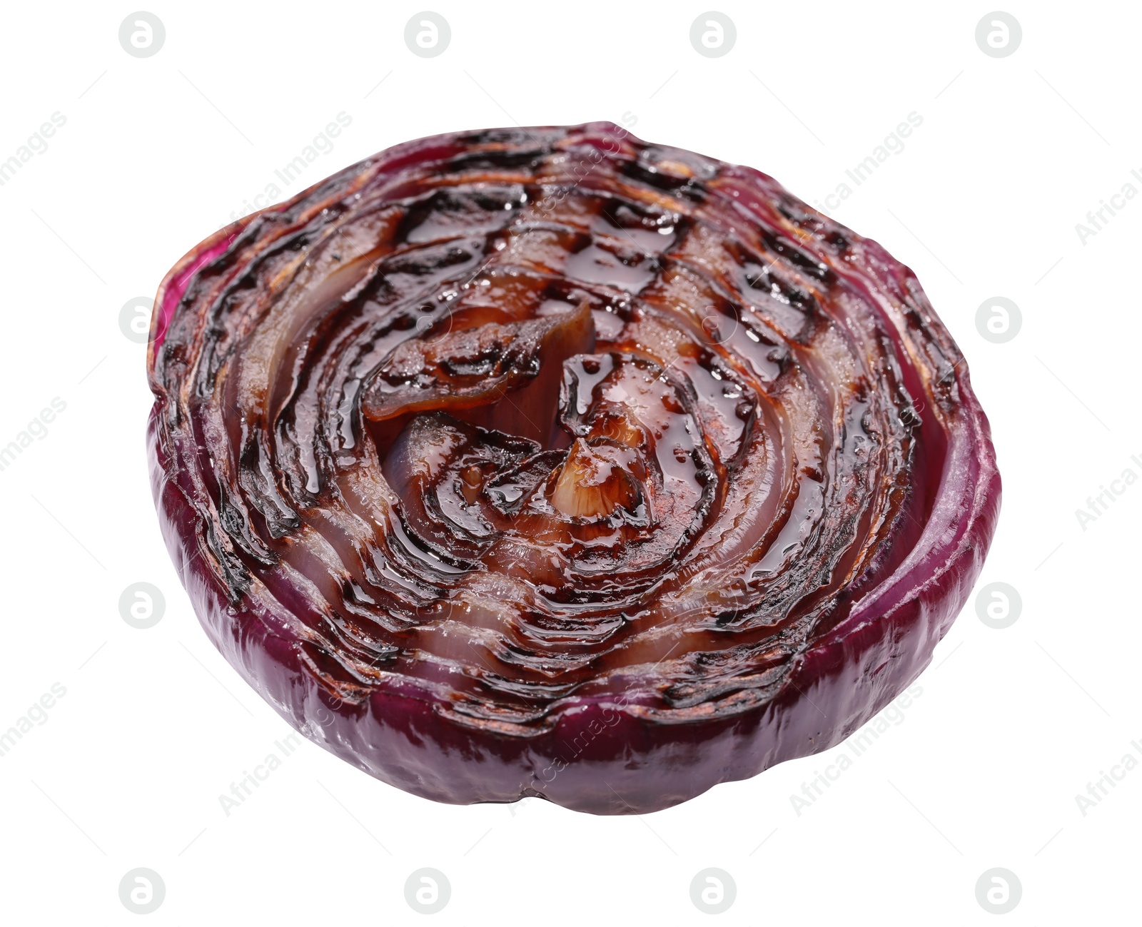 Photo of Slice of grilled red onion isolated on white