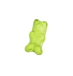 Delicious green jelly bear on white background