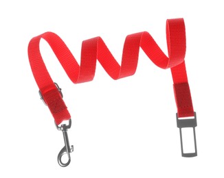 Photo of Red dog leash isolated on white. Pet accessory
