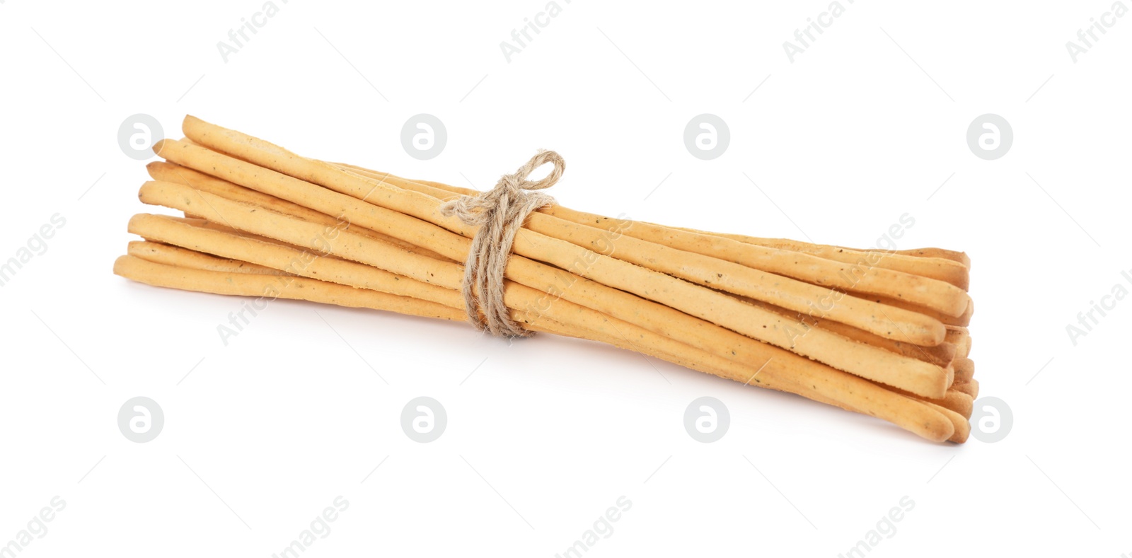 Photo of Fresh delicious grissini sticks on white background