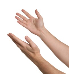 Freedom concept. Man showing his hands on white background, closeup