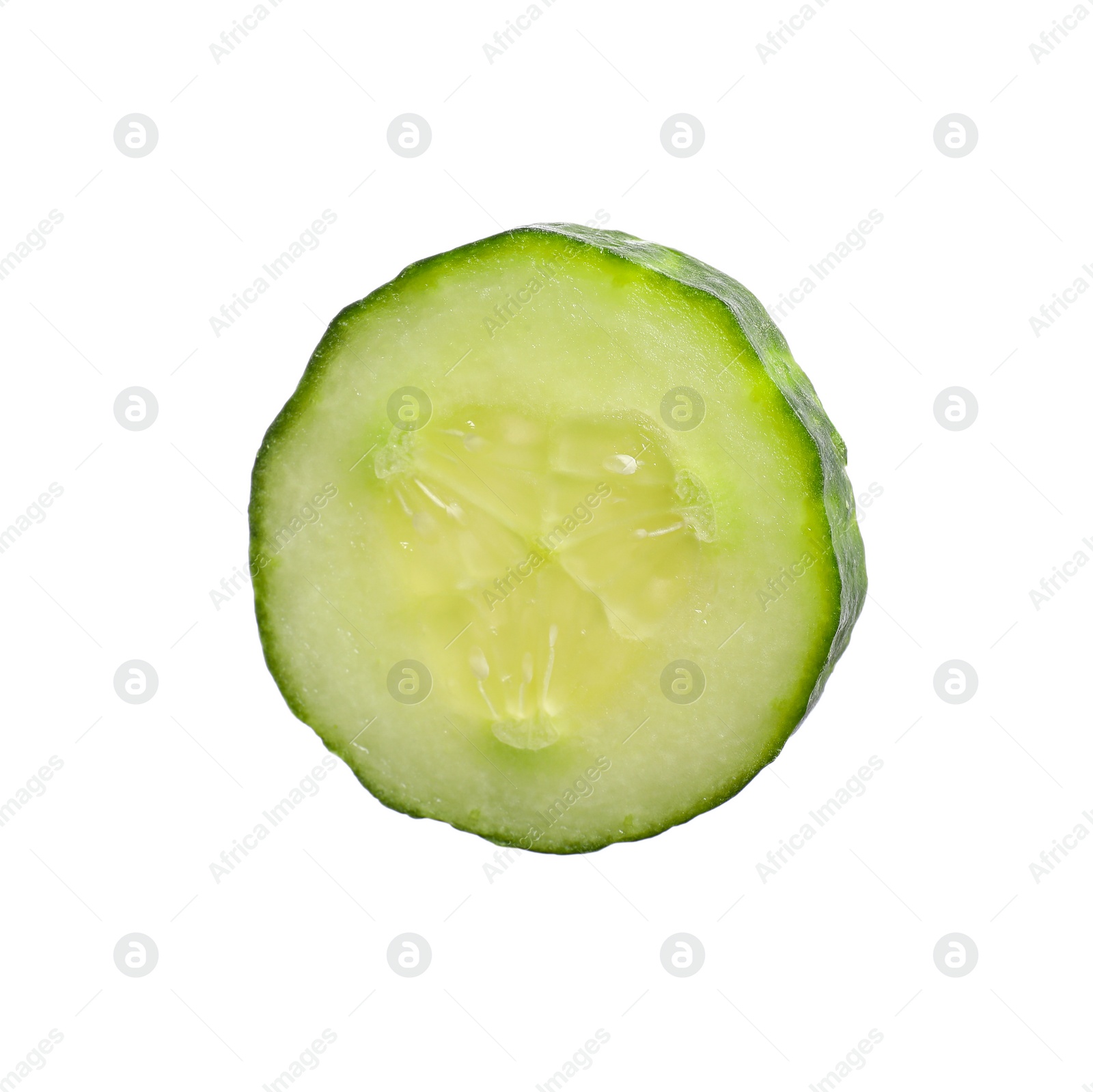 Photo of Slice of fresh cucumber isolated on white