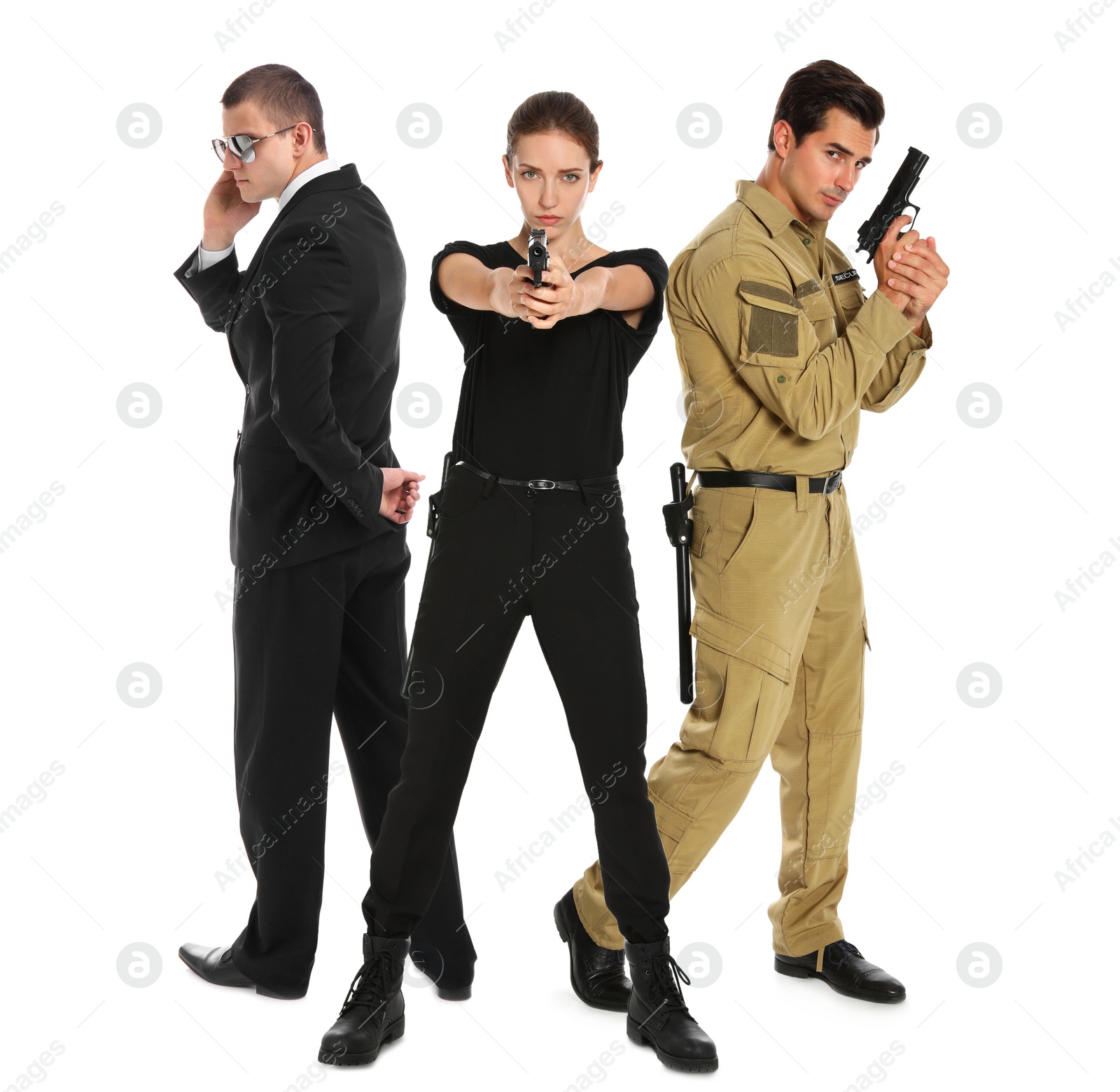 Image of Different professional security guards on white background