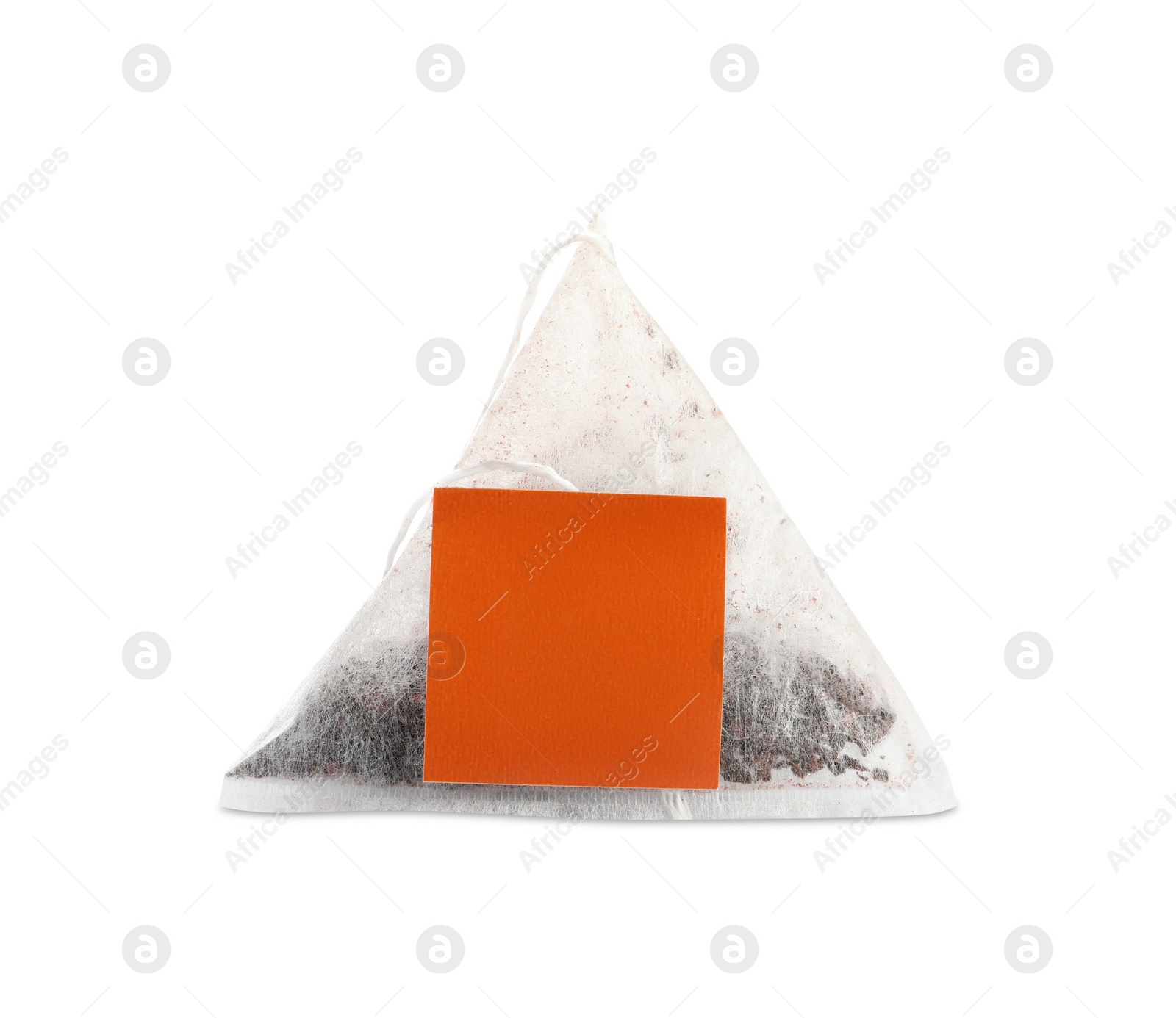 Photo of New pyramid tea bag isolated on white