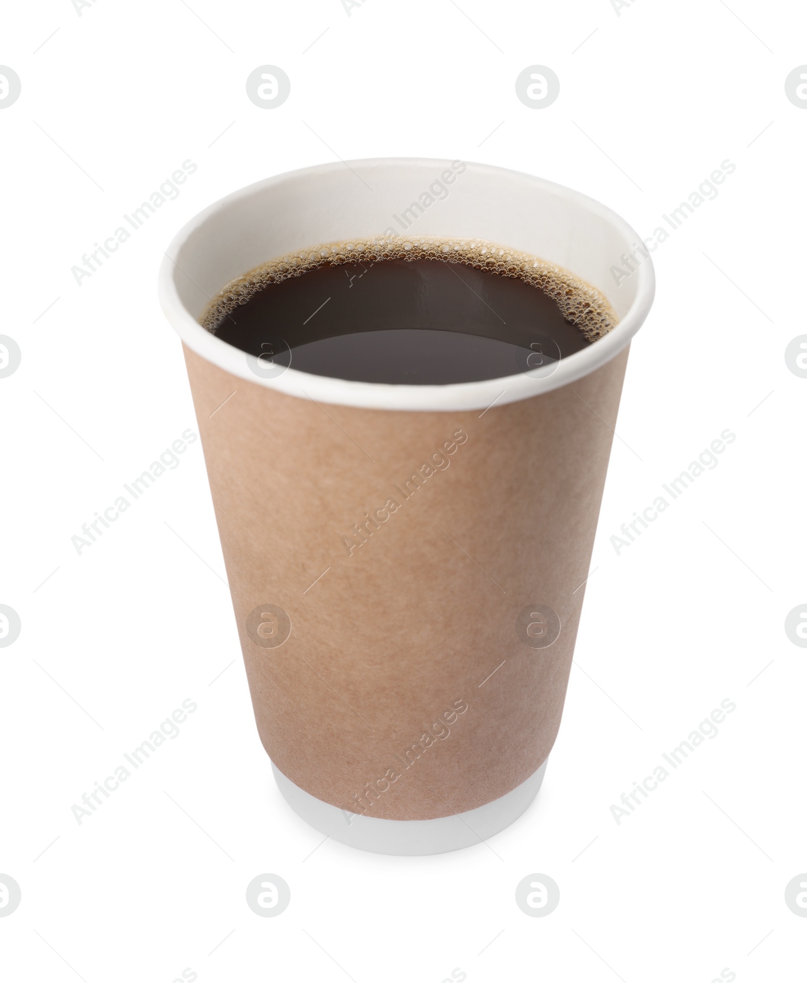 Photo of Paper cup with hot drink isolated on white. Coffee to go