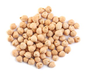 Photo of Pile of chickpeas on white background, top view. Natural food