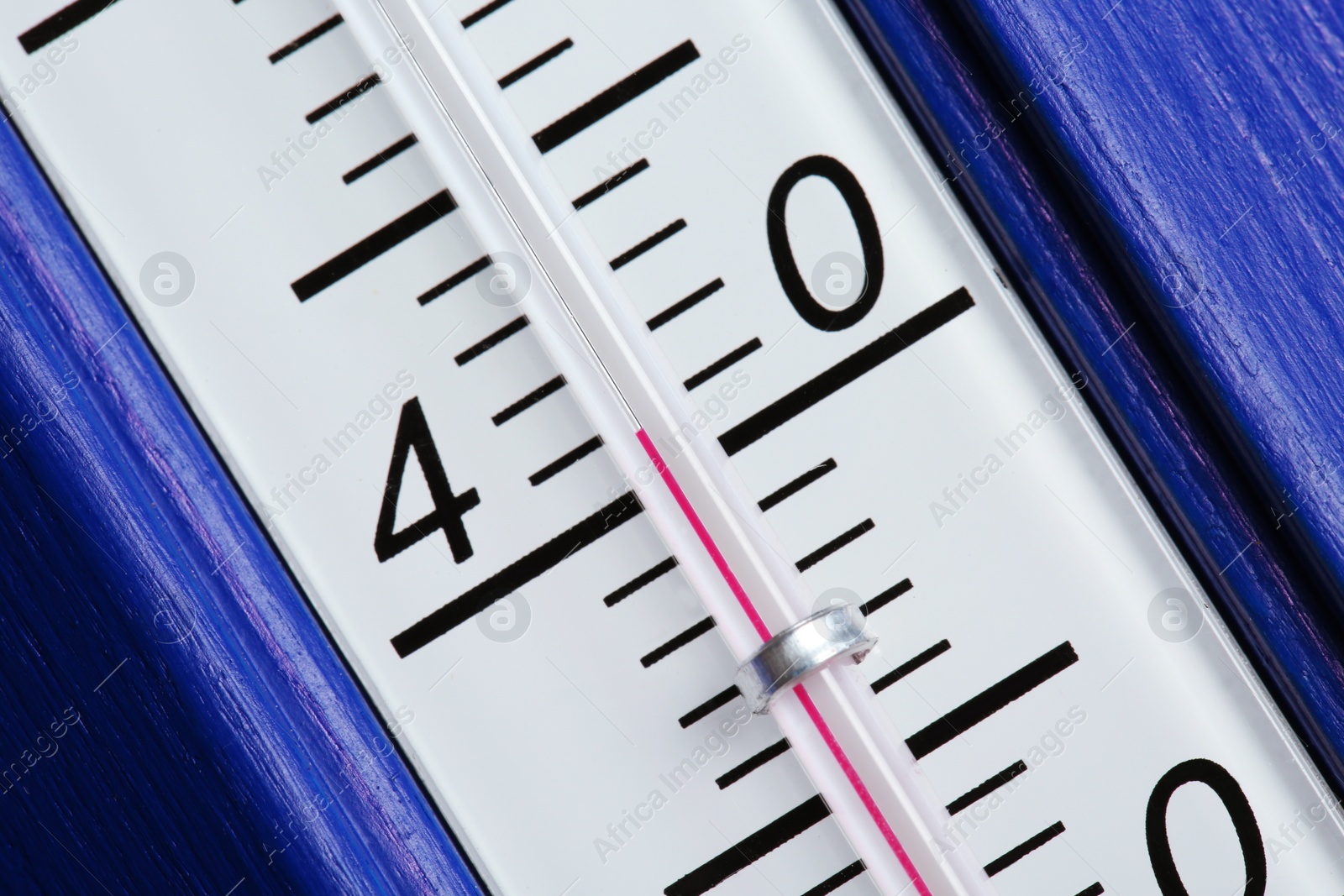 Photo of Weather thermometer showing high temperature, closeup view