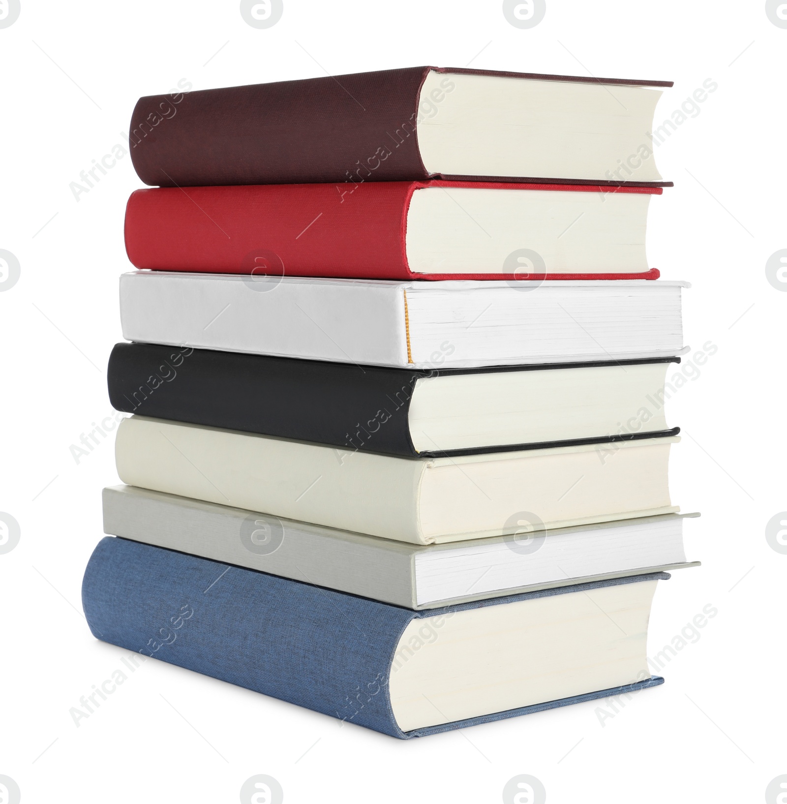 Photo of Stack of different books on white background