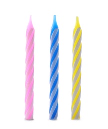 Set of colorful striped birthday candles isolated on white