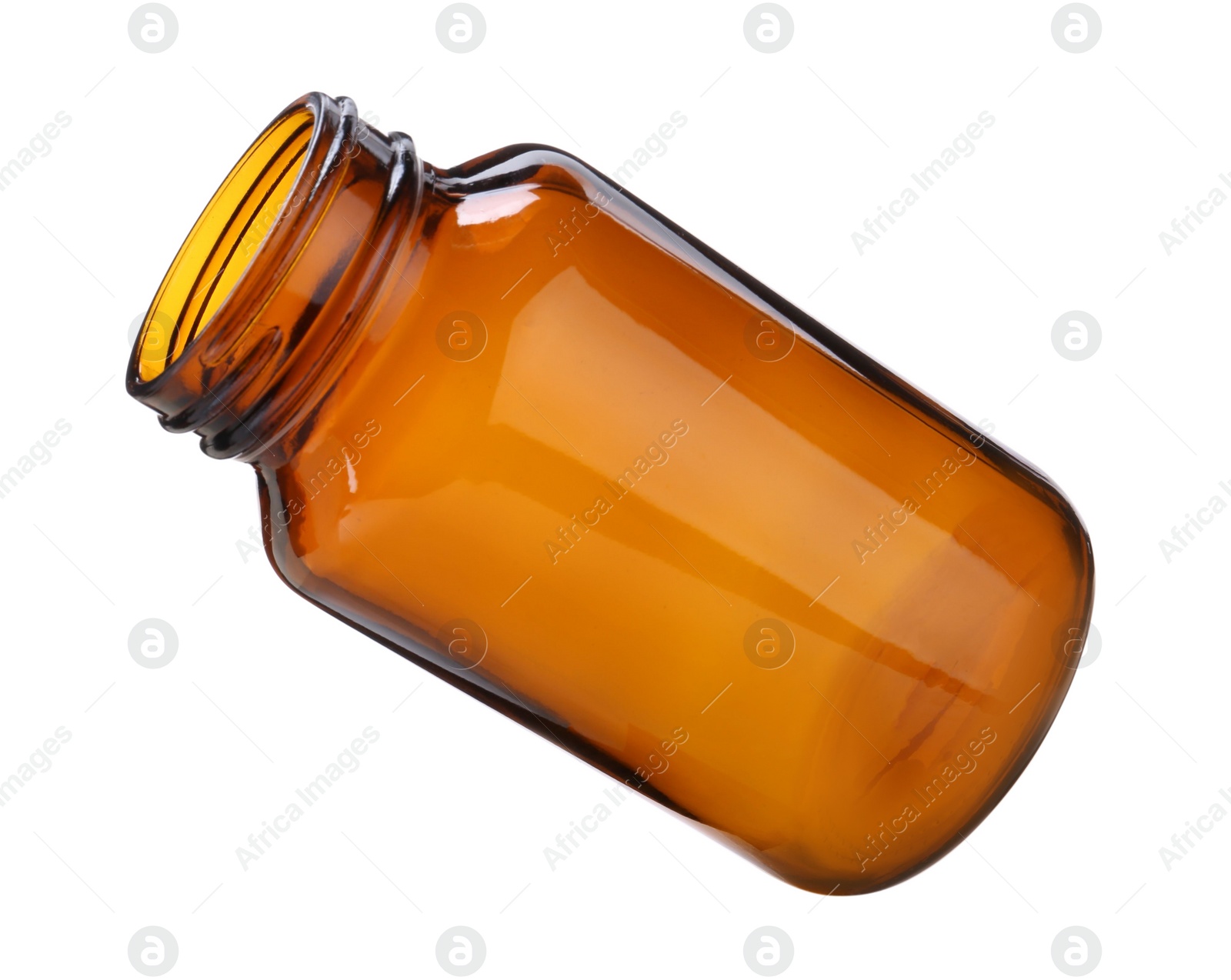 Photo of Blank glass pill bottle isolated on white