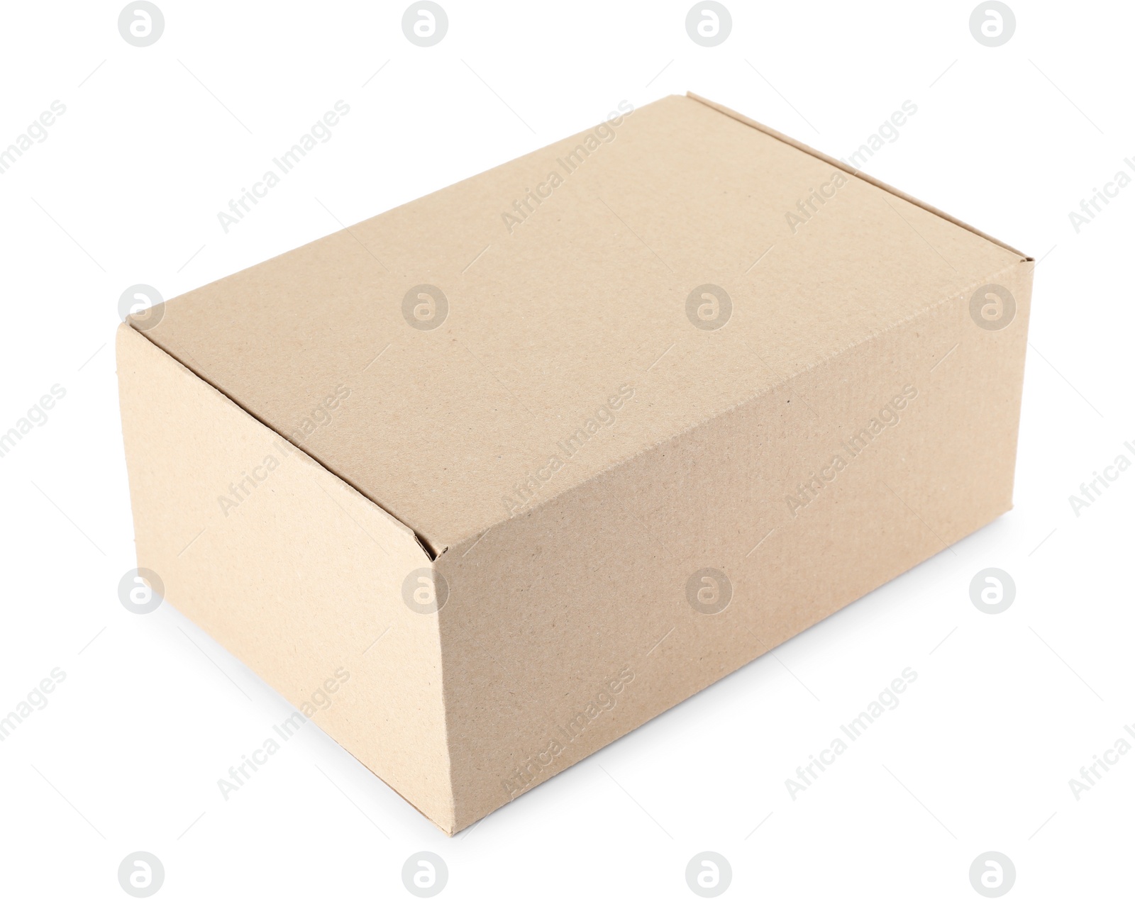 Photo of Closed cardboard box on white background. Mockup for design