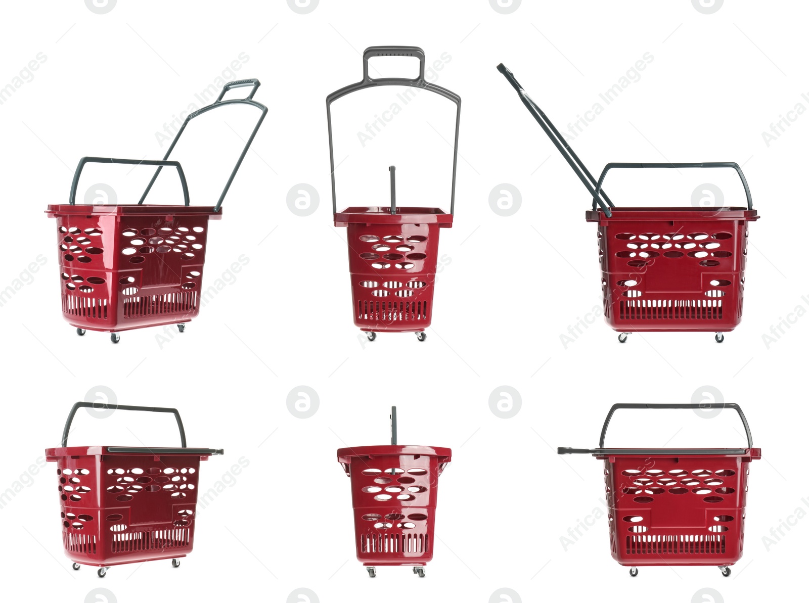 Image of Set of shopping baskets on white background