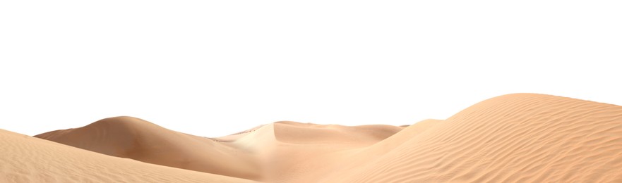 Image of Sand dunes on white background, banner design. Wild desert 