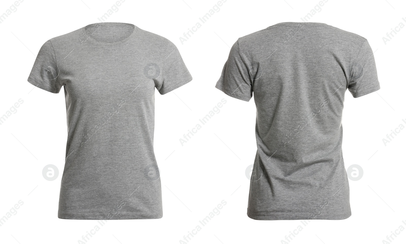 Image of Grey t-shirt with space for design isolated on white. Back and front views