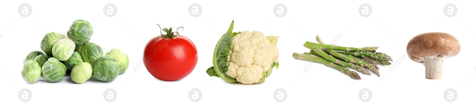 Image of Collection of different fresh vegetables on white background. Banner design