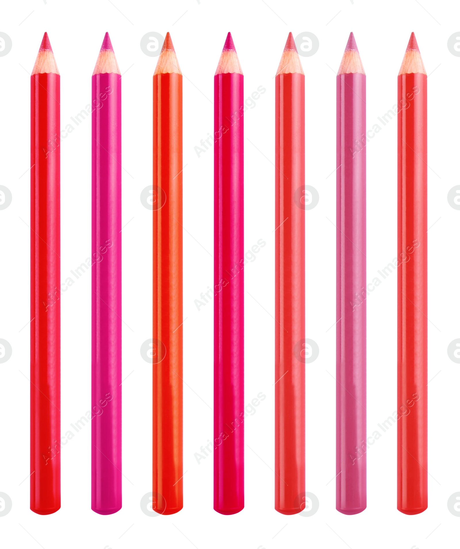 Image of Set with lip pencils of different shades on white background. Decorative cosmetics