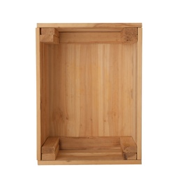 Wooden crate on white background, top view. Shipping container