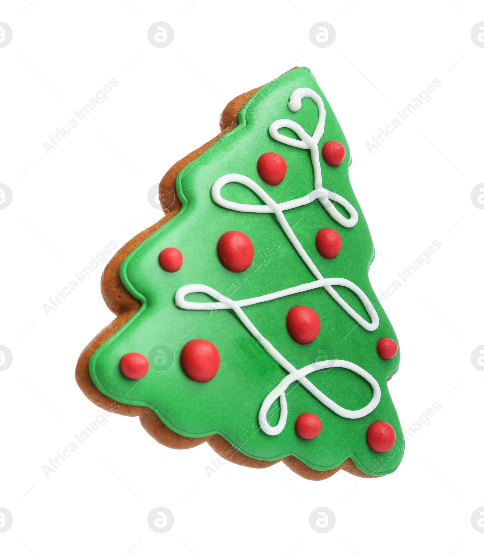 Photo of Christmas cookie in shape of fir tree isolated on white