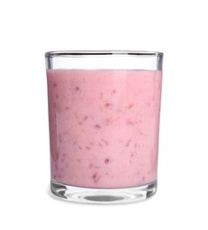 Tasty raspberry smoothie in glass isolated on white