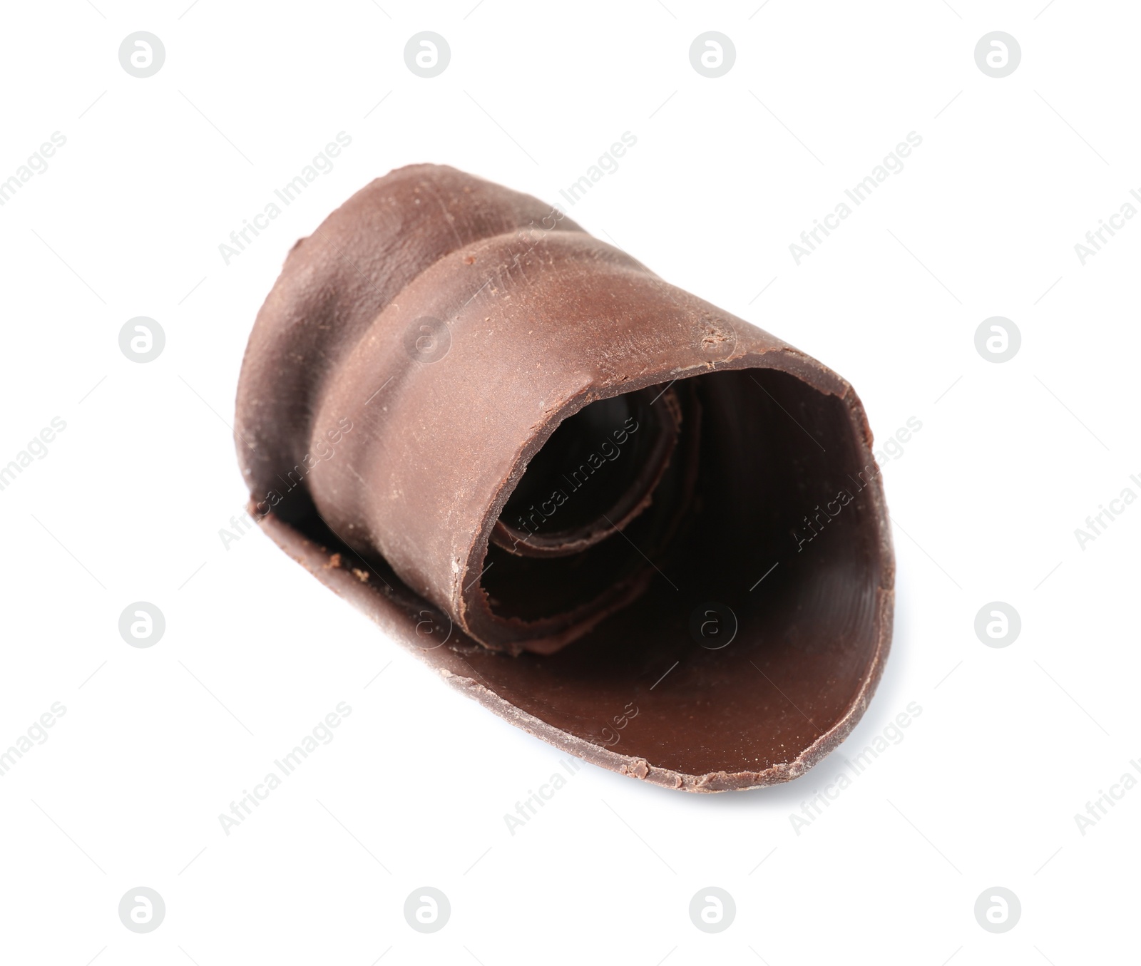 Photo of Yummy chocolate curl for decor on white background