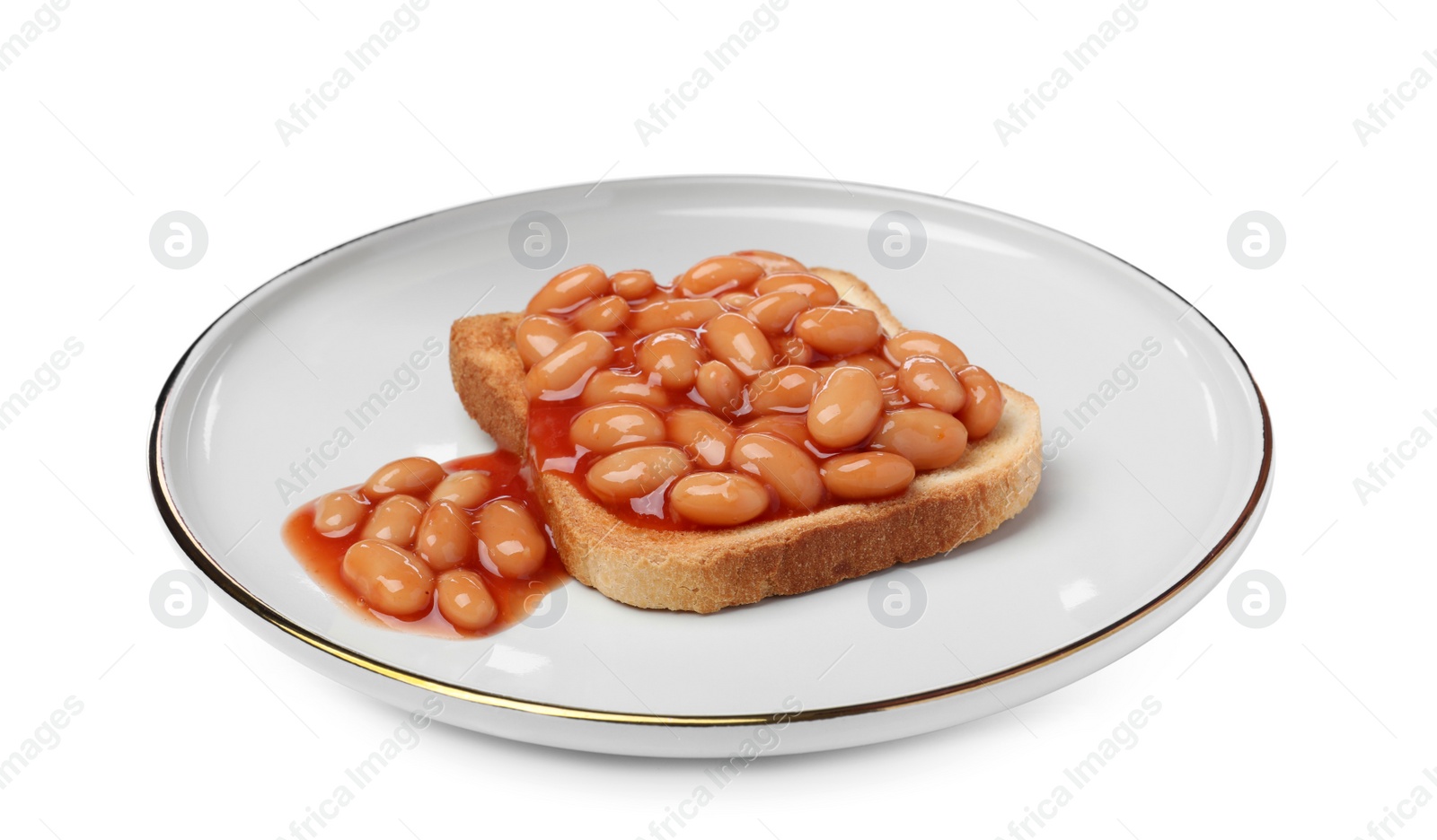 Photo of Toast with delicious canned beans isolated on white