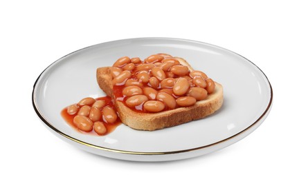 Photo of Toast with delicious canned beans isolated on white