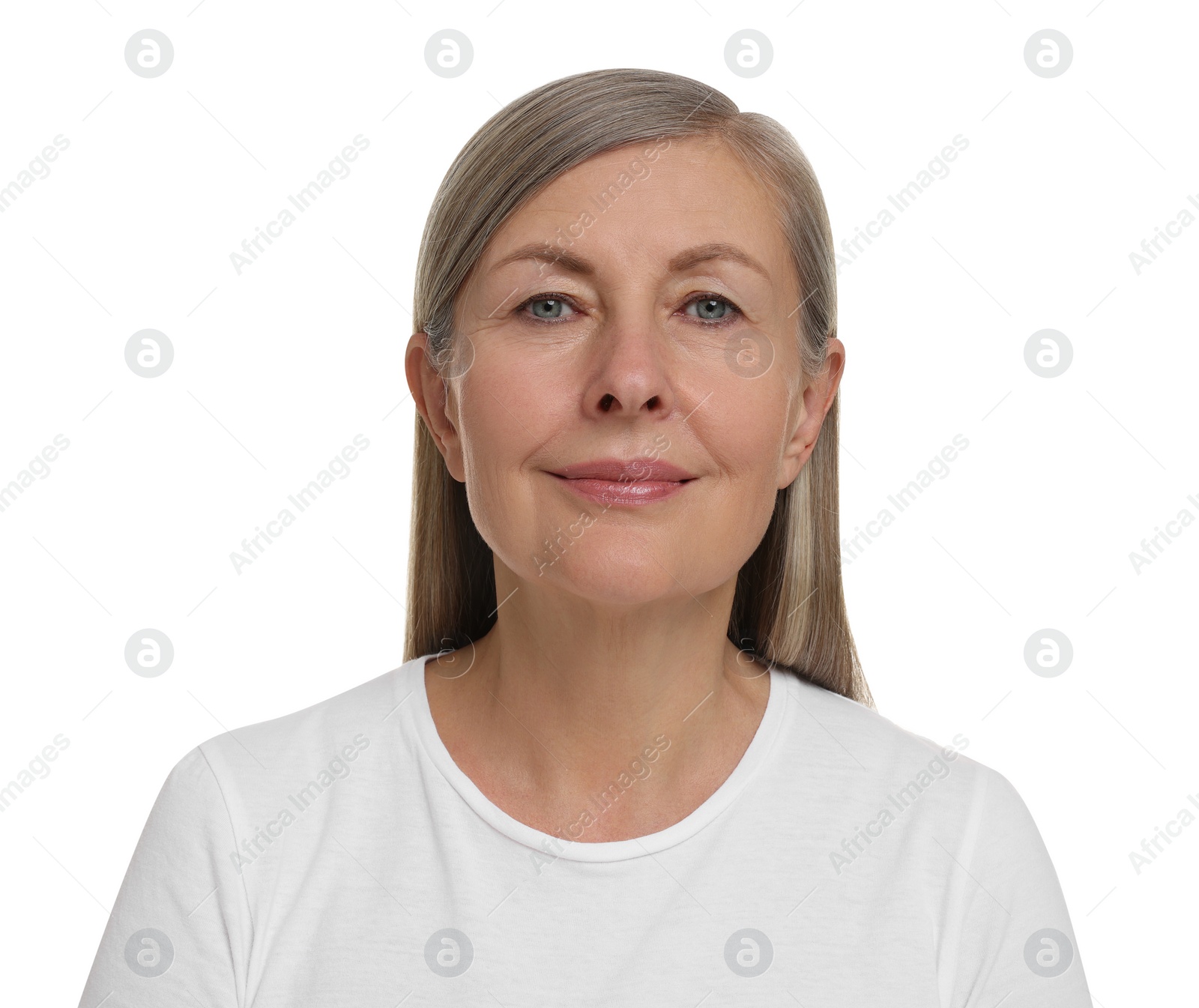 Photo of Beautiful woman with healthy skin on white background