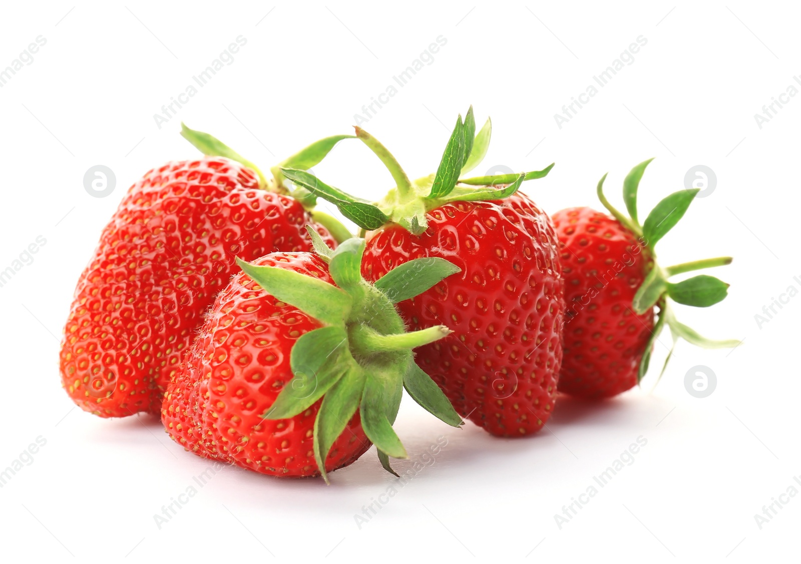 Photo of Fresh ripe strawberries on white background. Healthy snack