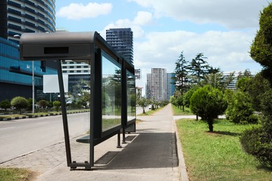 Modern public transport stop on city street