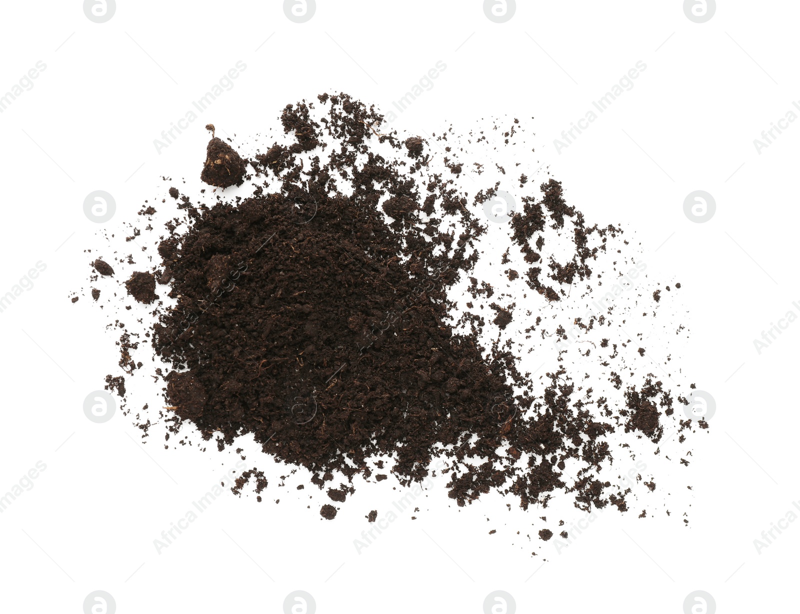 Photo of Pile of soil on white background, top view. Fertile ground