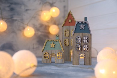 Christmas decor on table against light background