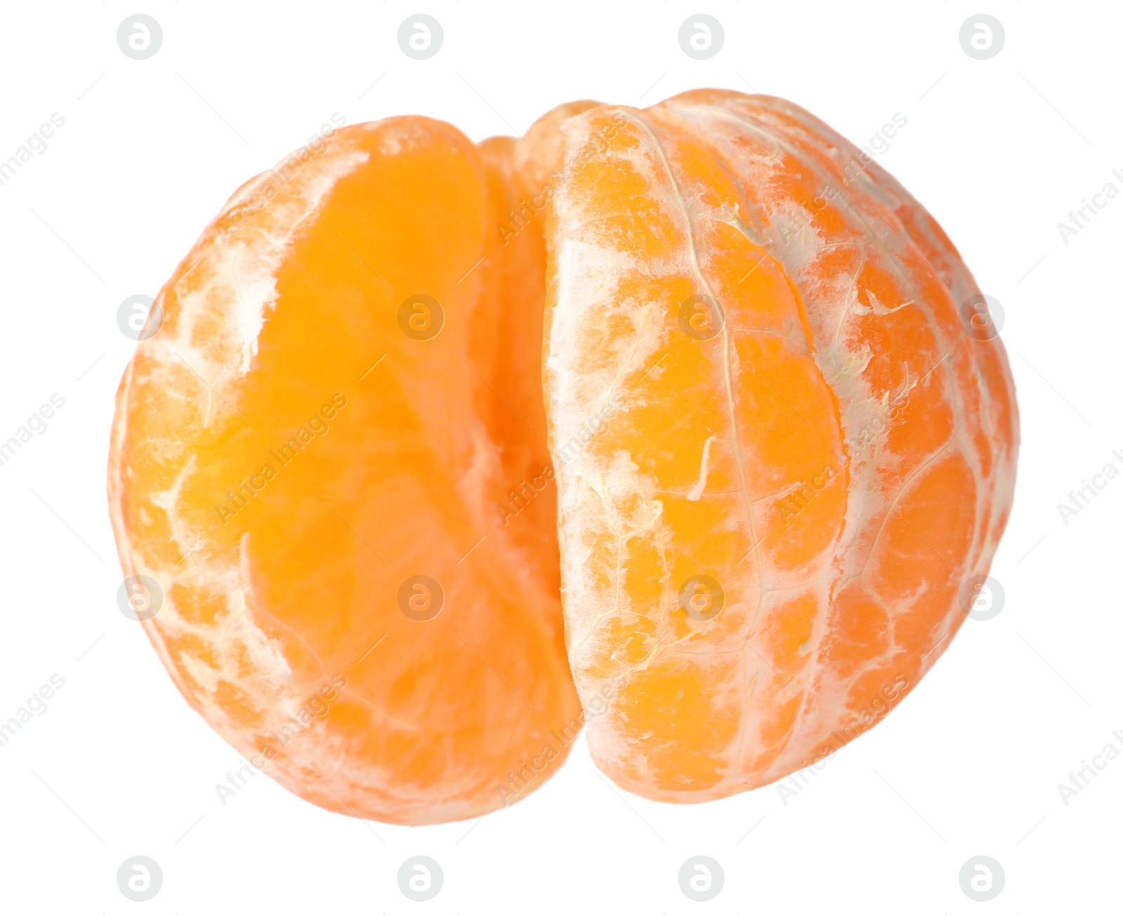 Photo of Peeled fresh ripe tangerine isolated on white