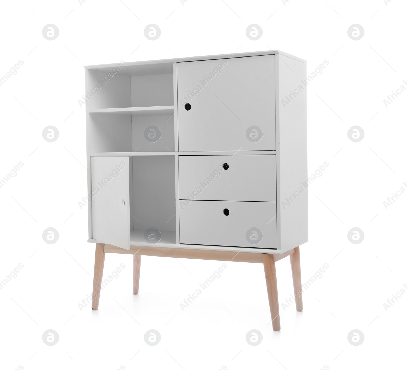 Photo of Modern cabinet isolated on white. Furniture for wardrobe room