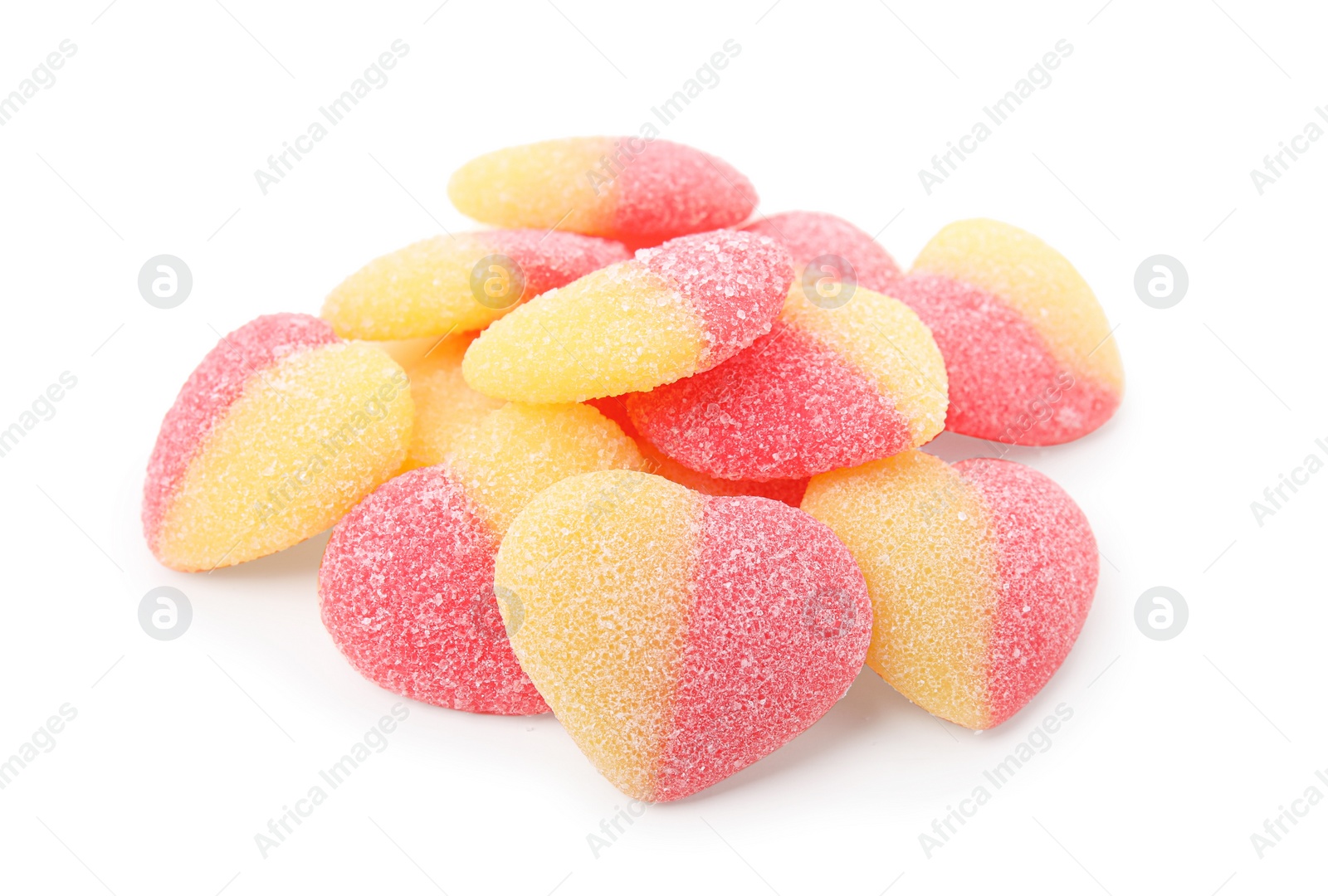 Photo of Pile of tasty colorful jelly candies on white background