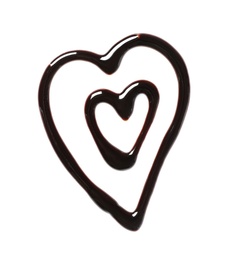 Hearts made of dark chocolate on white background, top view