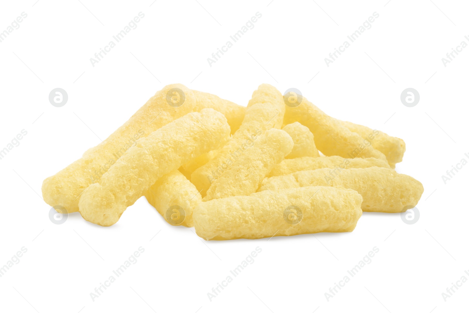 Photo of Heap of sweet crispy corn sticks isolated on white