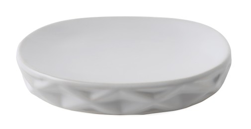 Photo of Bath accessory. Ceramic soap dish isolated on white