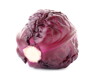 Photo of Whole ripe red cabbage on white background