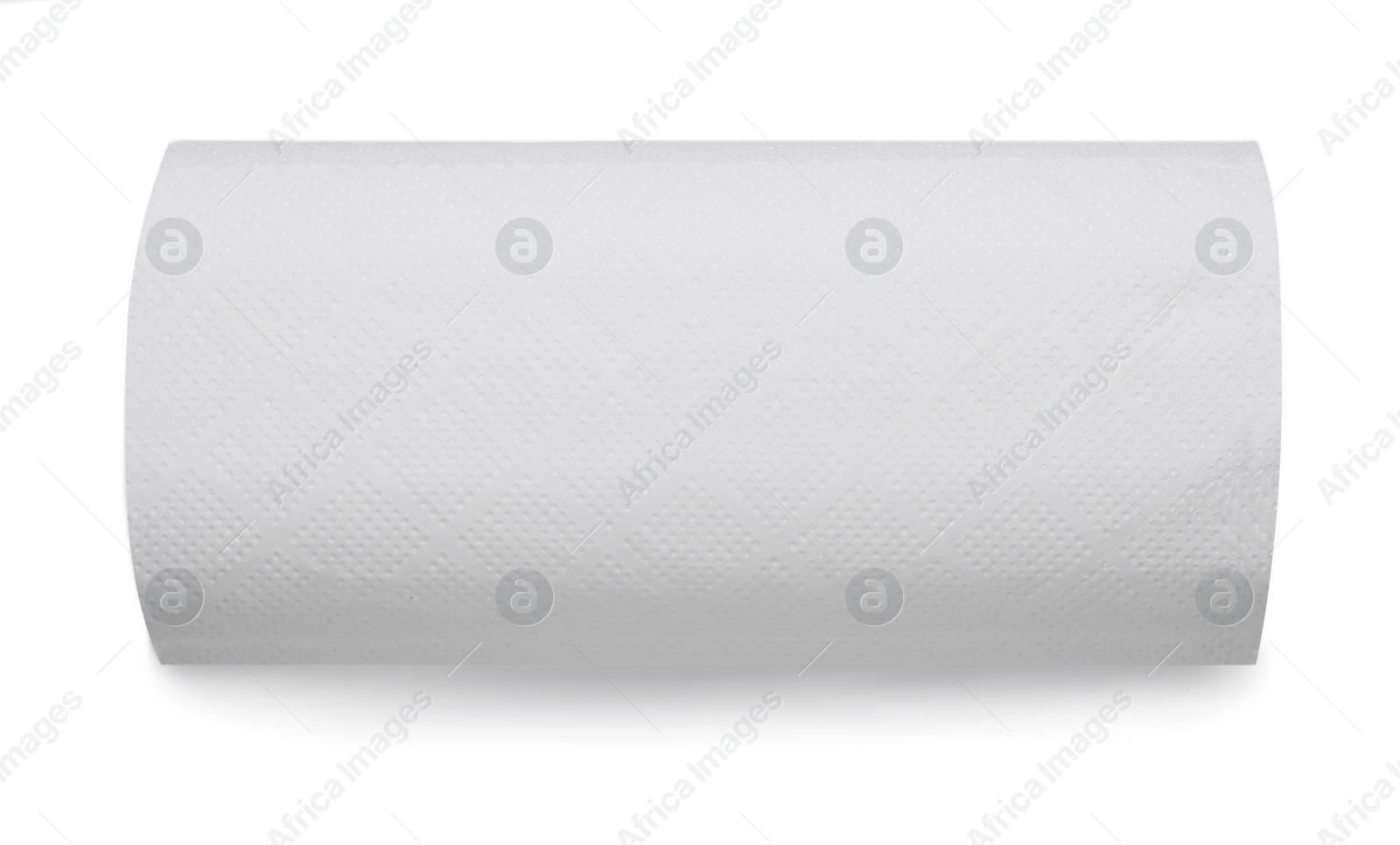 Photo of One roll of paper towels isolated on white, top view