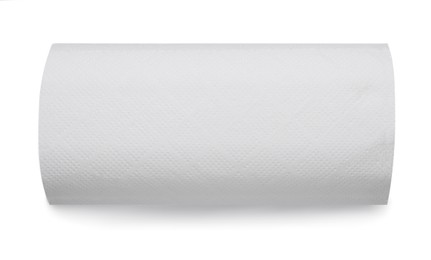 Photo of One roll of paper towels isolated on white, top view