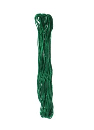 Photo of Bright green embroidery thread on white background