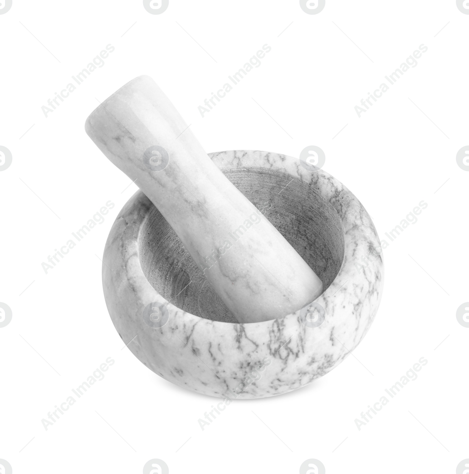 Photo of Marble mortar and pestle on white background