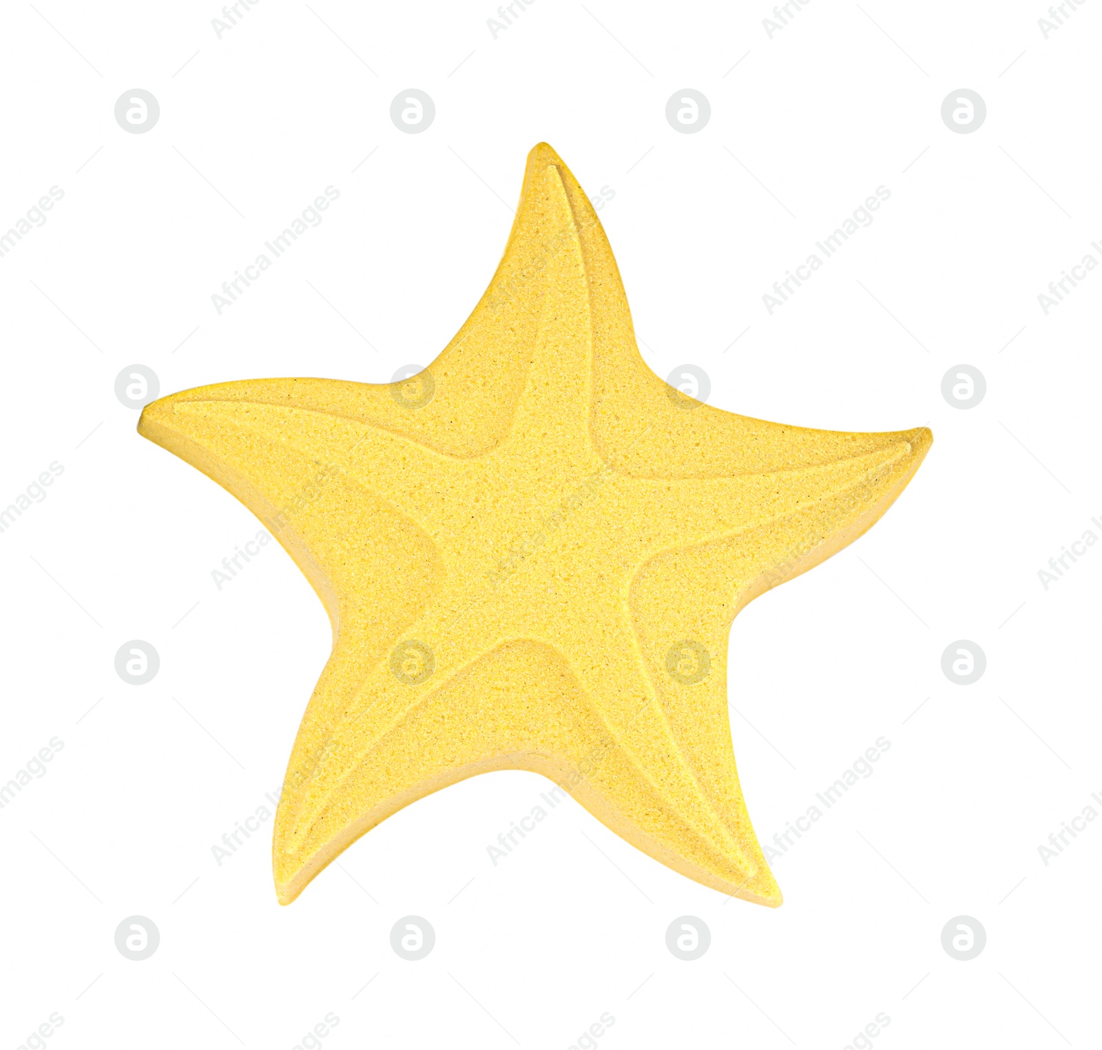 Photo of Star made of kinetic sand on white background, top view