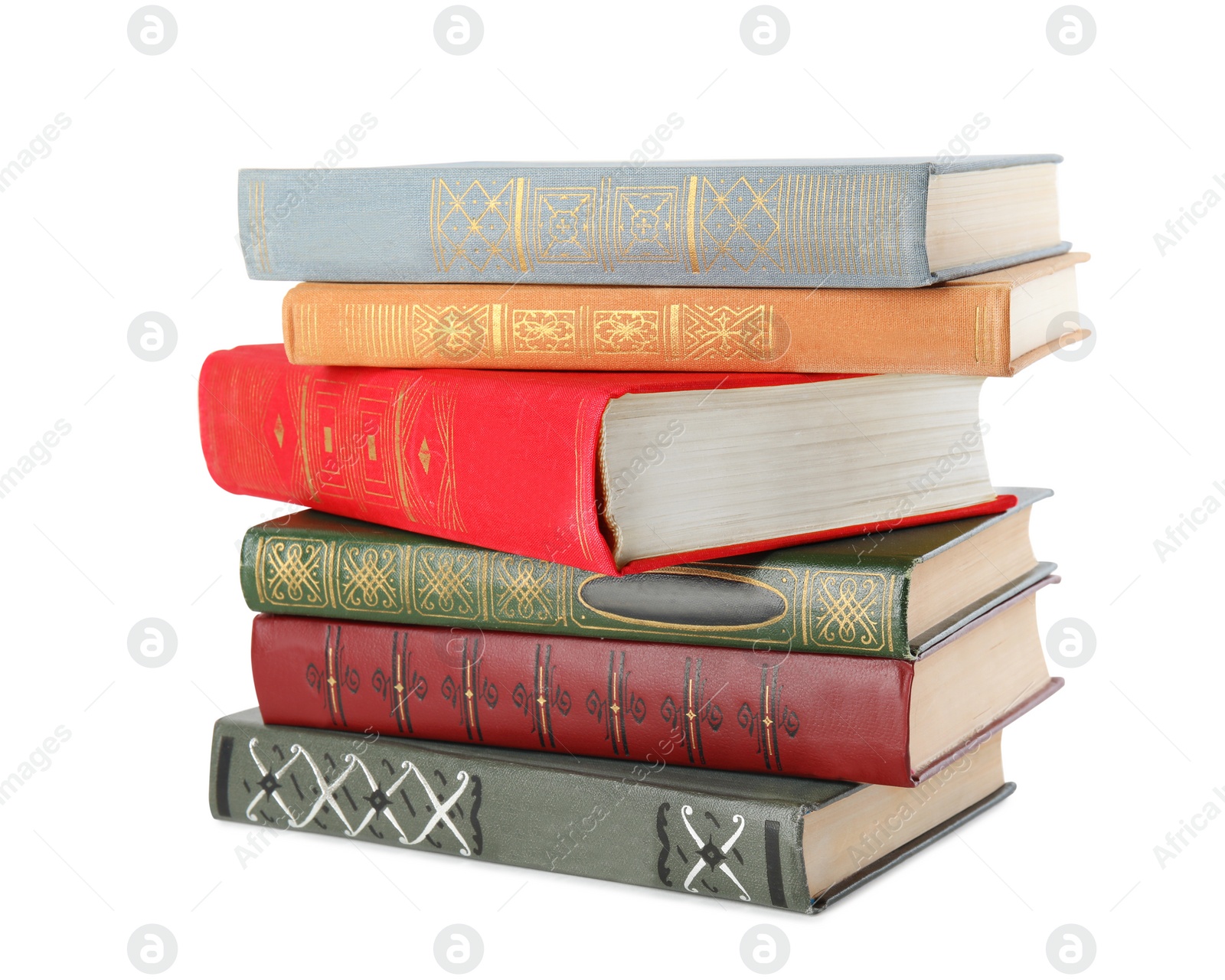 Photo of Stack of hardcover books on white background