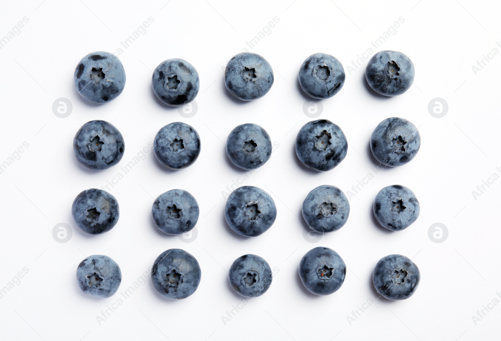 Photo of Flat lay composition with tasty blueberry on white background