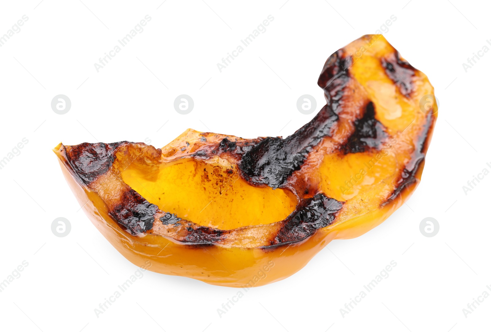 Photo of Slice of grilled yellow pepper isolated on white