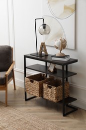 Light hallway interior with stylish console table